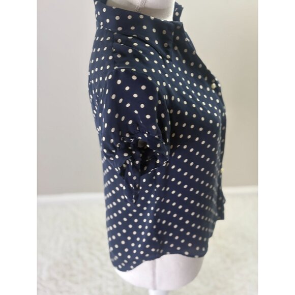 Jones New York Signature Navy Polka Dot Short Sleeve Silk Button-Up Blouse S - Picture 2 of 4